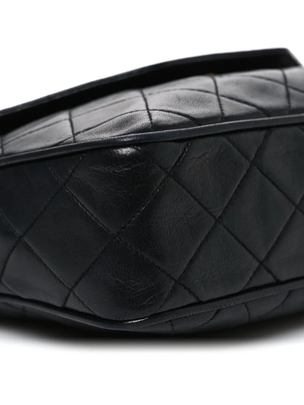 CHANEL Vintage 1990 Lambskin Quilted Tassel Camera Bag Navy